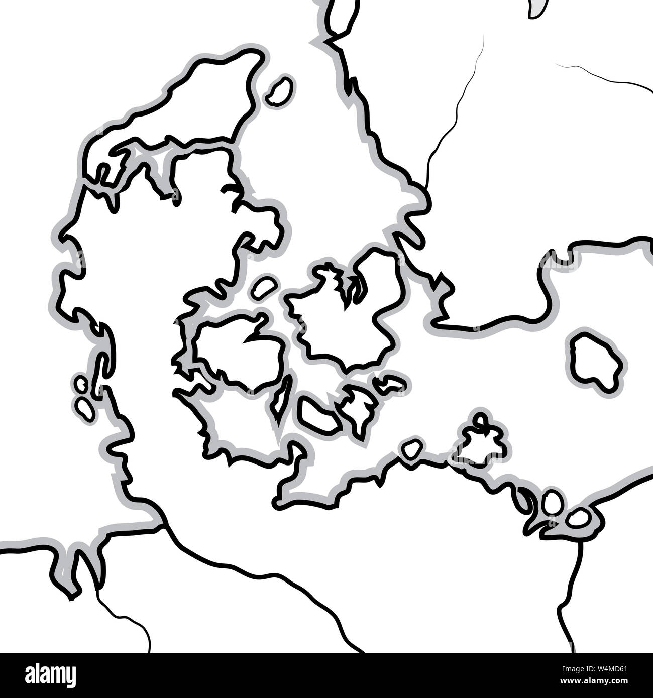 World Map of DENMARK: Denmark, Jutland, Zealand, Scandinavia, North Europe, North Sea. Geographic chart with sea coastline and islands. Stock Photo