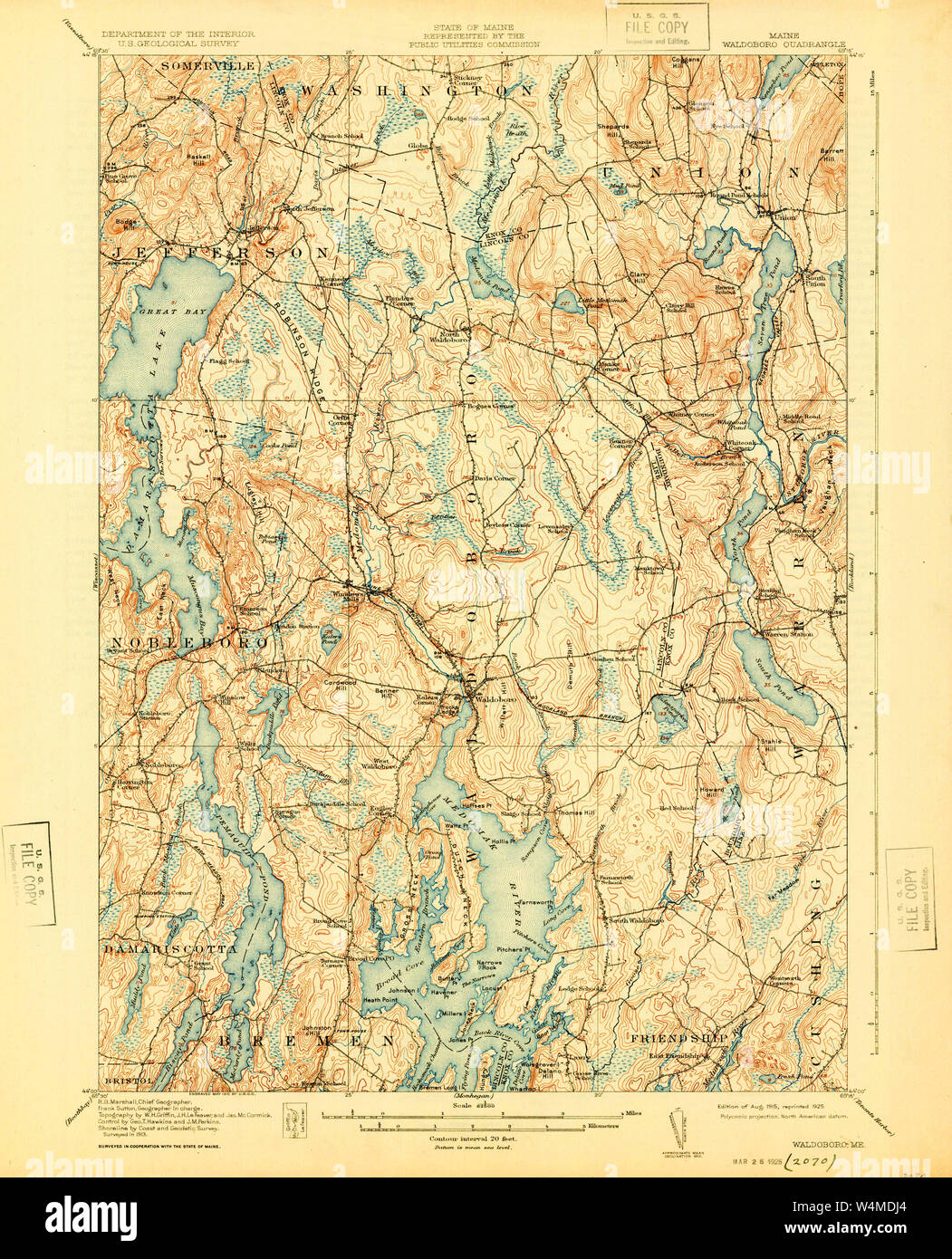 Maine USGS Historical Map Waldoboro 807722 1915 62500 Restoration Stock