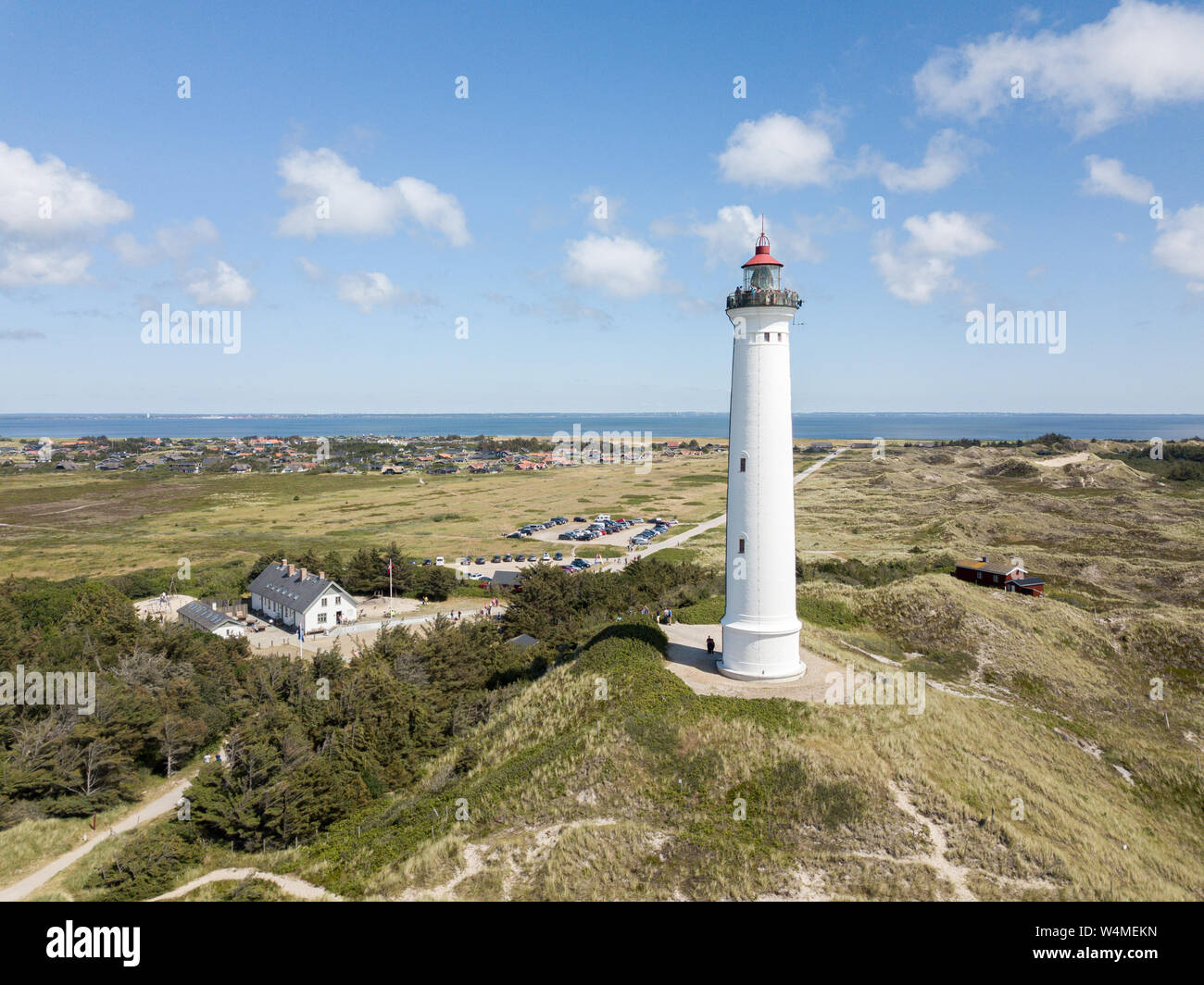 Aerial Drone View of Lyngvig Lighthouse in Denmark Stock Photo