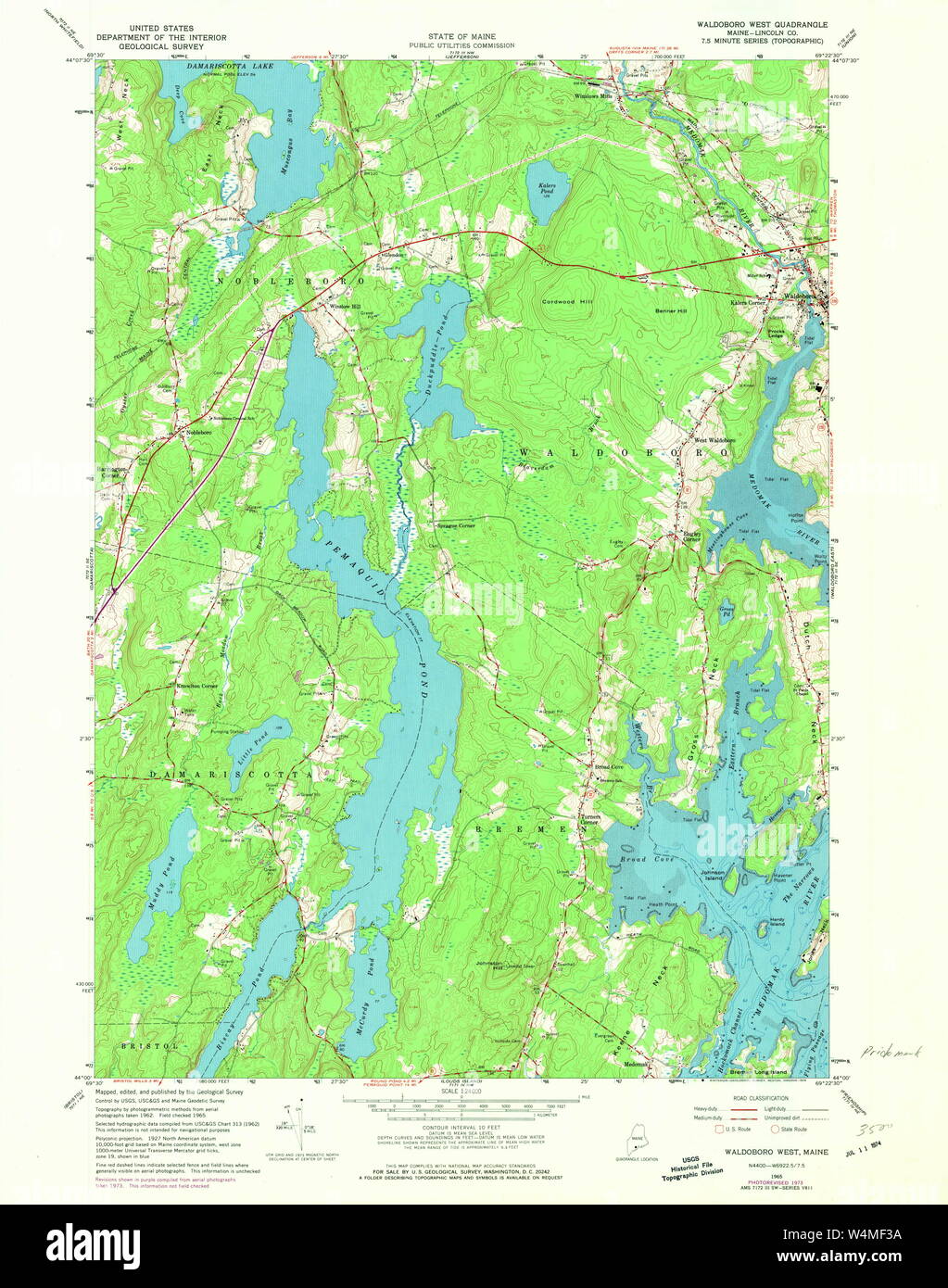 Maine USGS Historical Map Waldoboro West 807269 1965 24000 Restoration