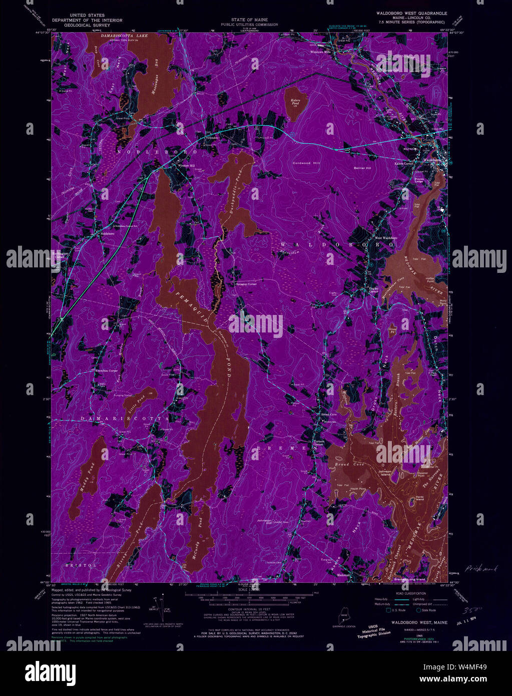Maine USGS Historical Map Waldoboro West 807269 1965 24000 Inversion