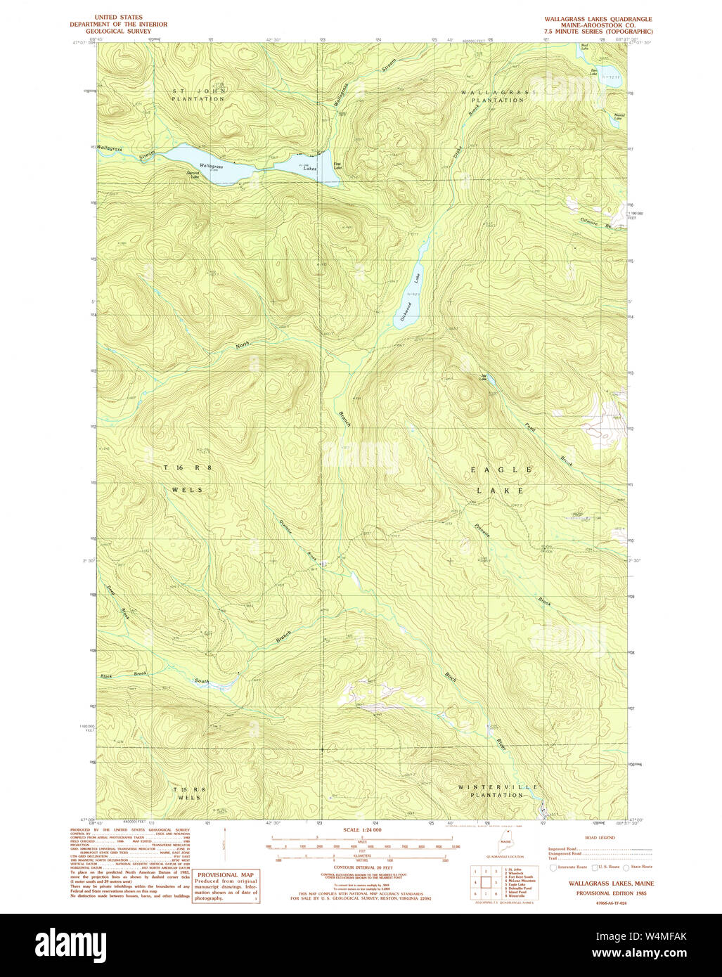 Maine USGS Historical Map Wallagrass Lakes 103072 1985 24000