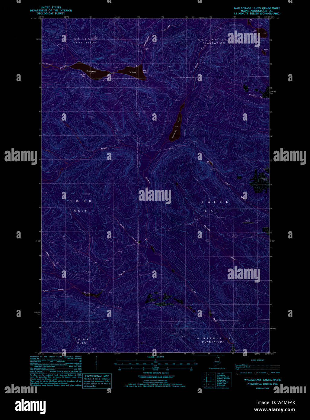 Maine USGS Historical Map Wallagrass Lakes 103072 1985 24000 Inversion
