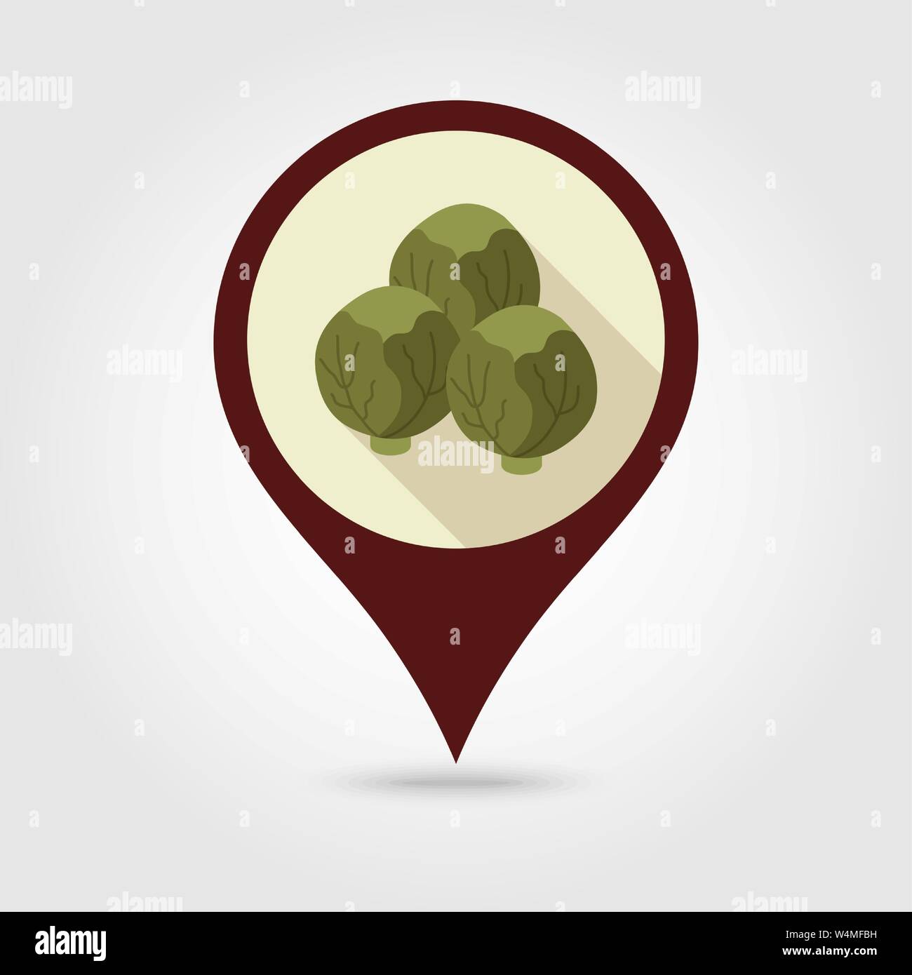 Brussels sprouts flat vector pin map icon. Map pointer. Map markers. Vegetable vector illustration Stock Vector