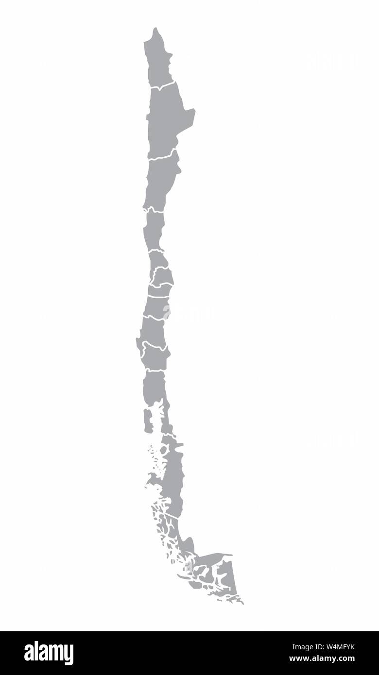 A gray map of Chile regions isolated on white background Stock Vector