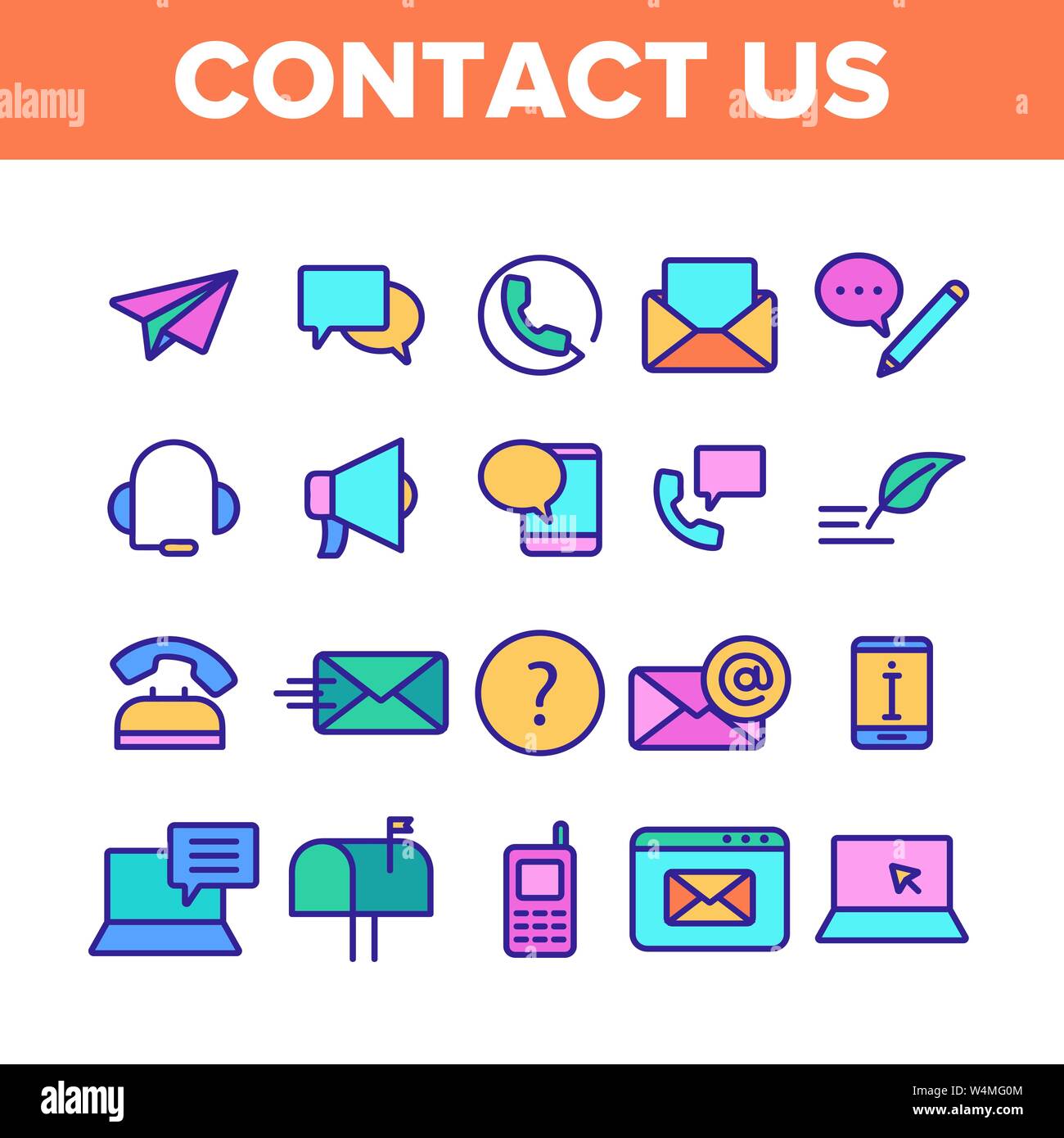 Color Contact Us Call Center Vector Linear Icons Set Customer