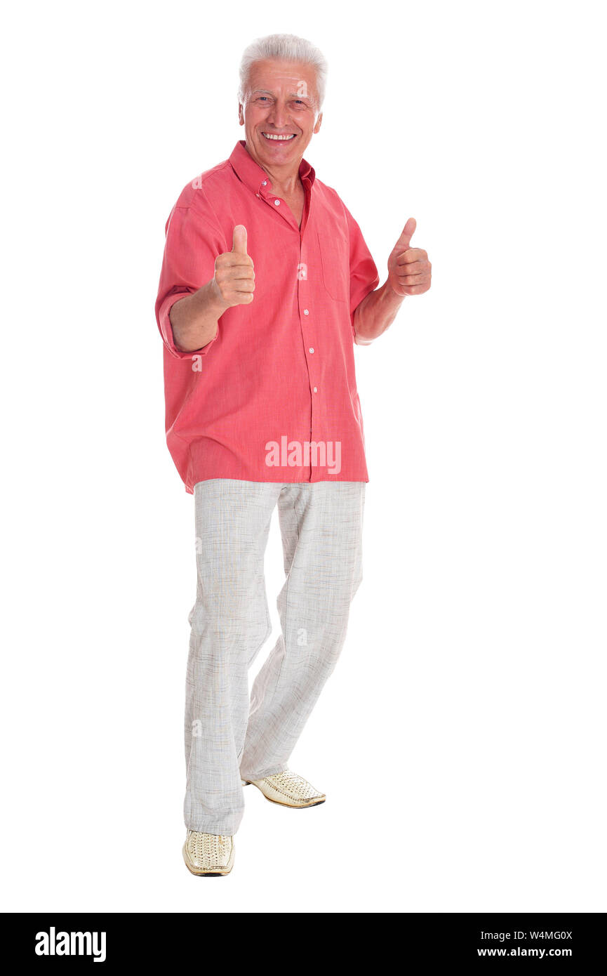 happy senior man showing thumbs up isolated on white background Stock ...