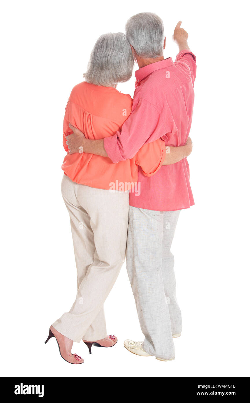 Perfect old couple posing isolated on a white background, back view ...