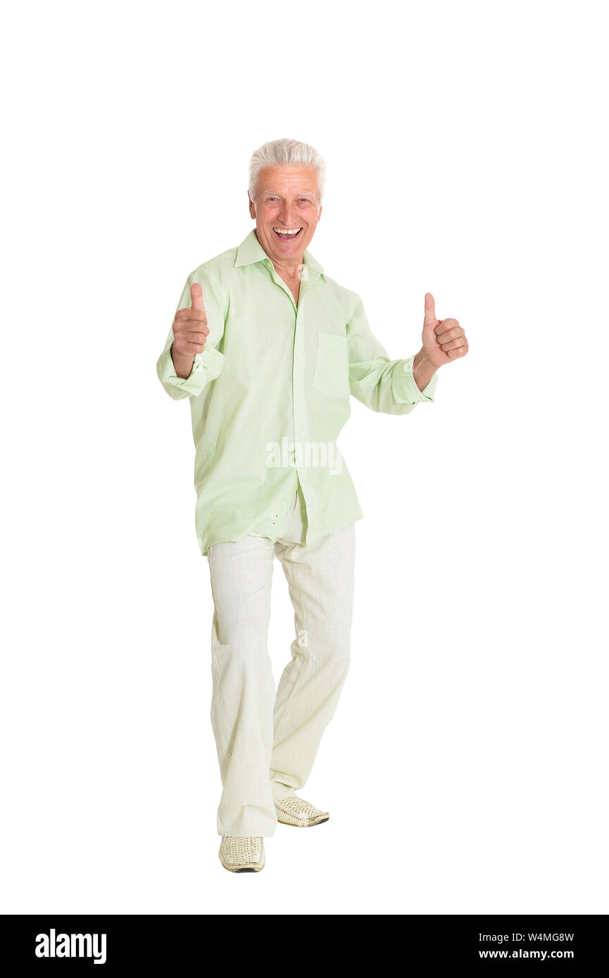 happy senior man showing thumbs up isolated on white background Stock ...