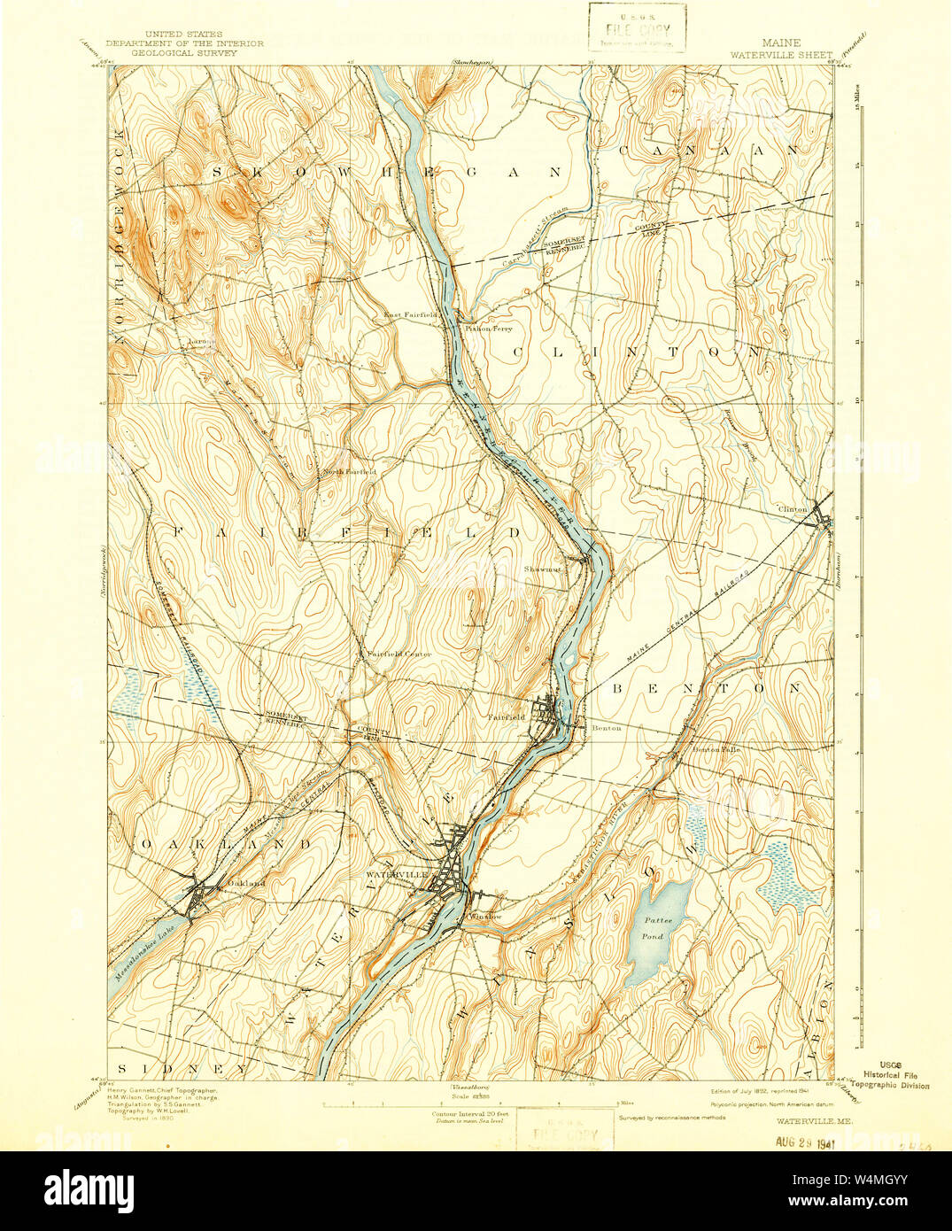 Maine USGS Historical Map Waterville 461013 1892 62500 Restoration