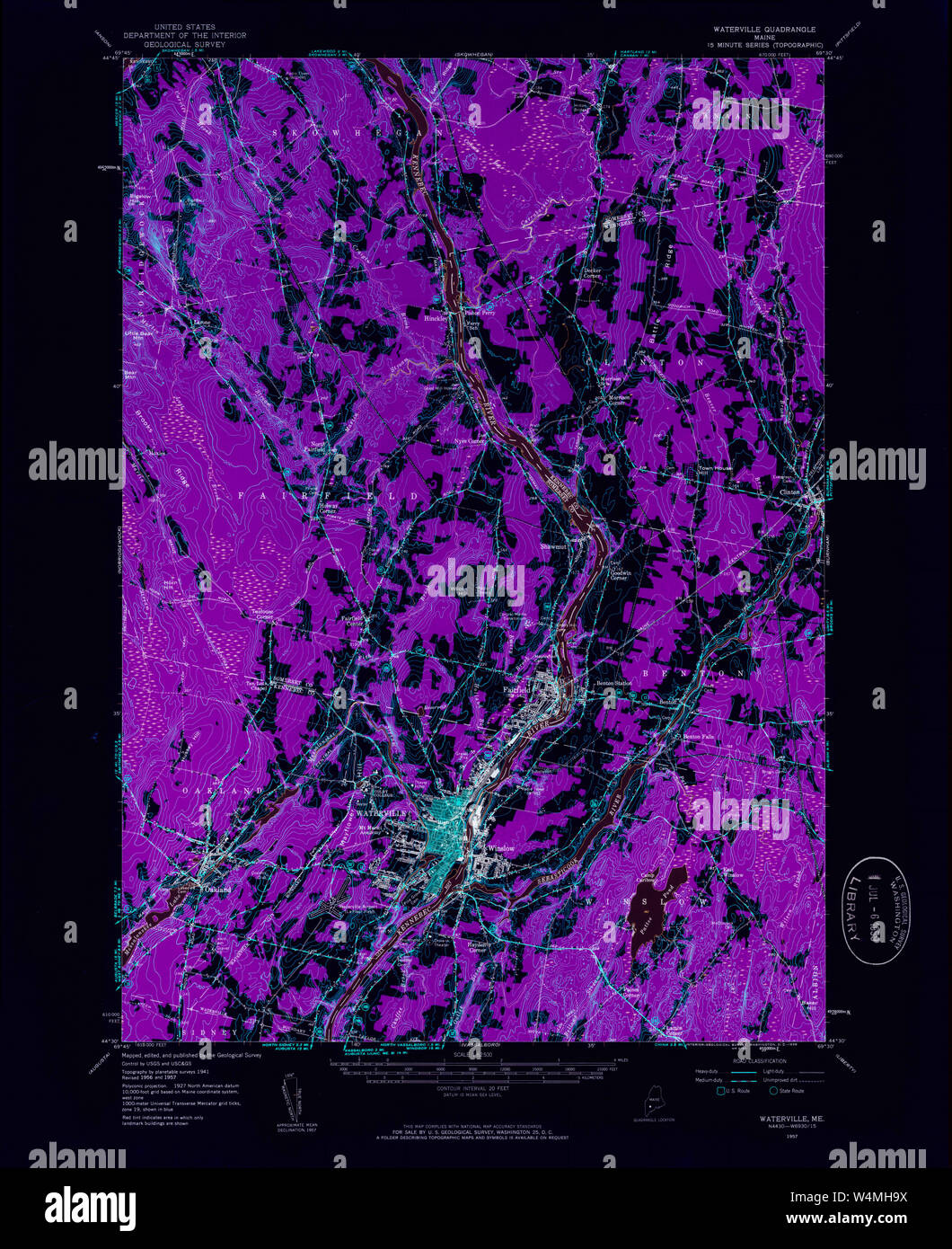 Maine USGS Historical Map Waterville 461015 1957 62500 Inversion