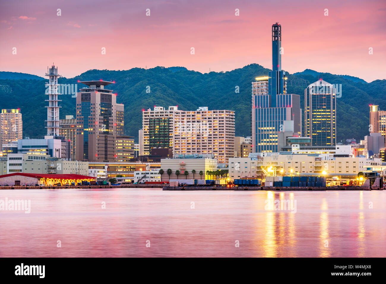 Kobe, Japan port skyline on the Seto Inland Sea at dusk Stock Photo Alamy