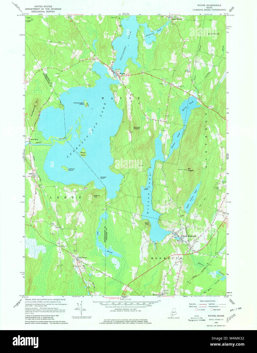 Maine USGS Historical Map Wayne 807280 1966 24000 Restoration Stock