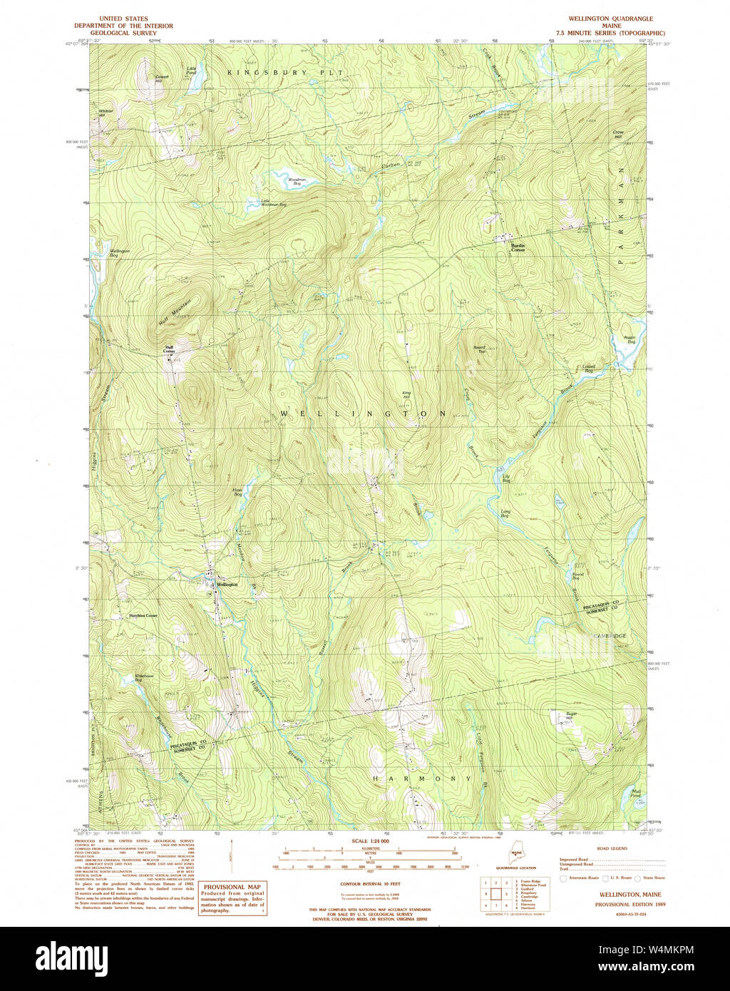 Maine USGS Historical Map Wellington 103091 1989 24000 Restoration