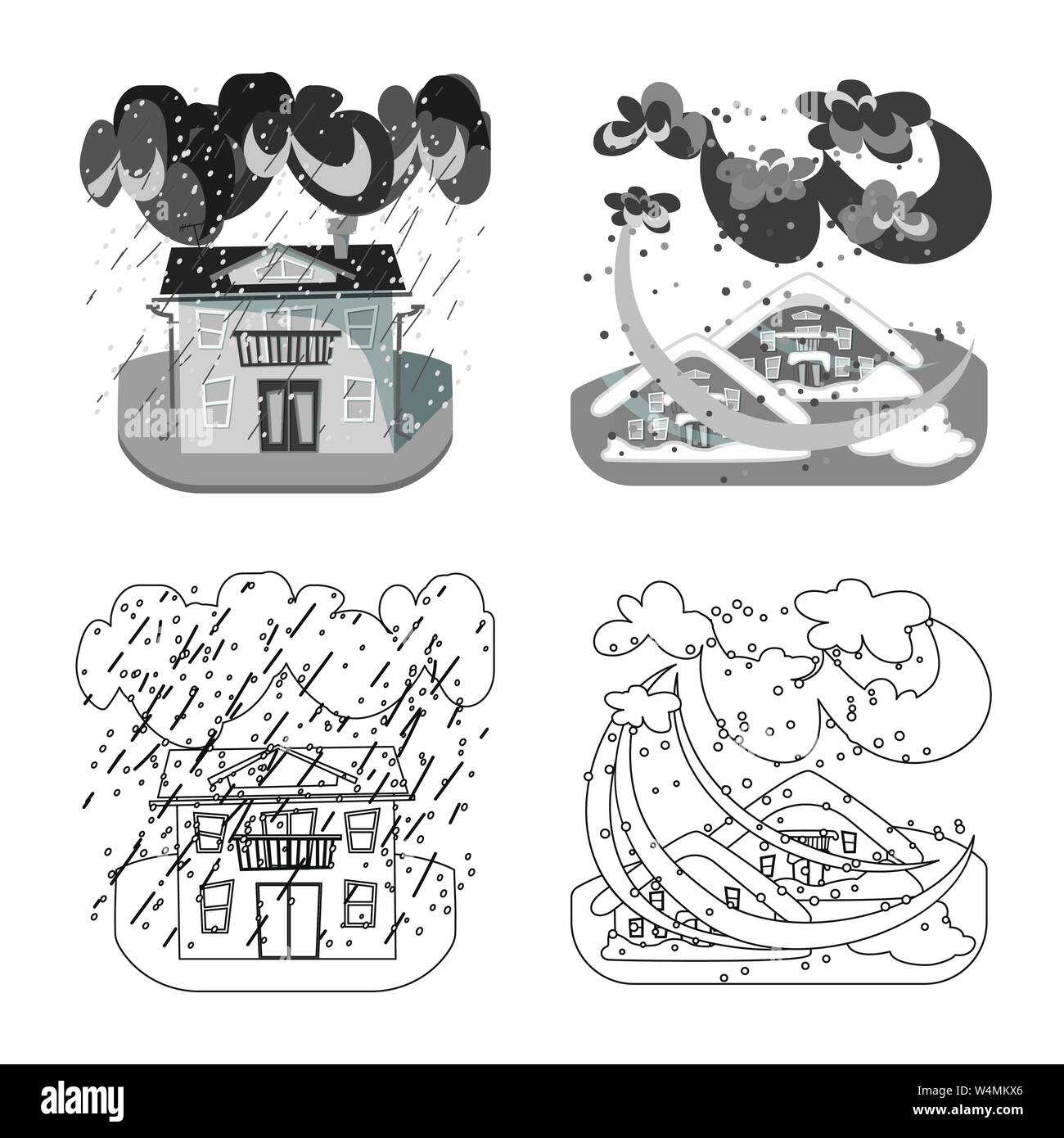 Vector illustration of weather and distress sign. Collection of weather ...
