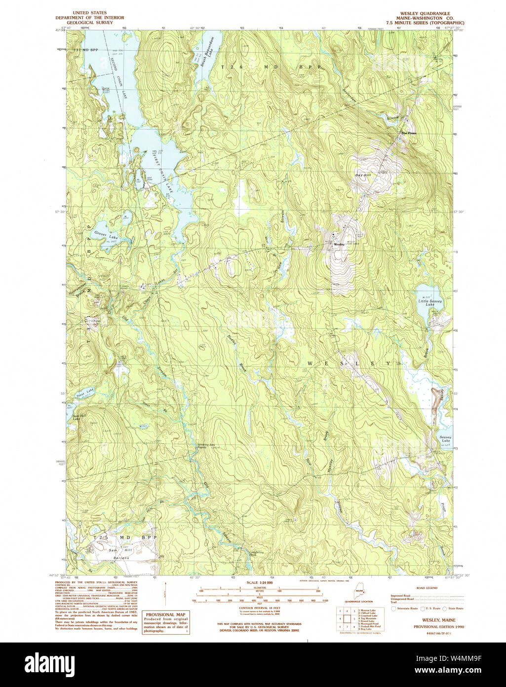 Maine USGS Historical Map Wesley 103094 1990 24000 Restoration Stock