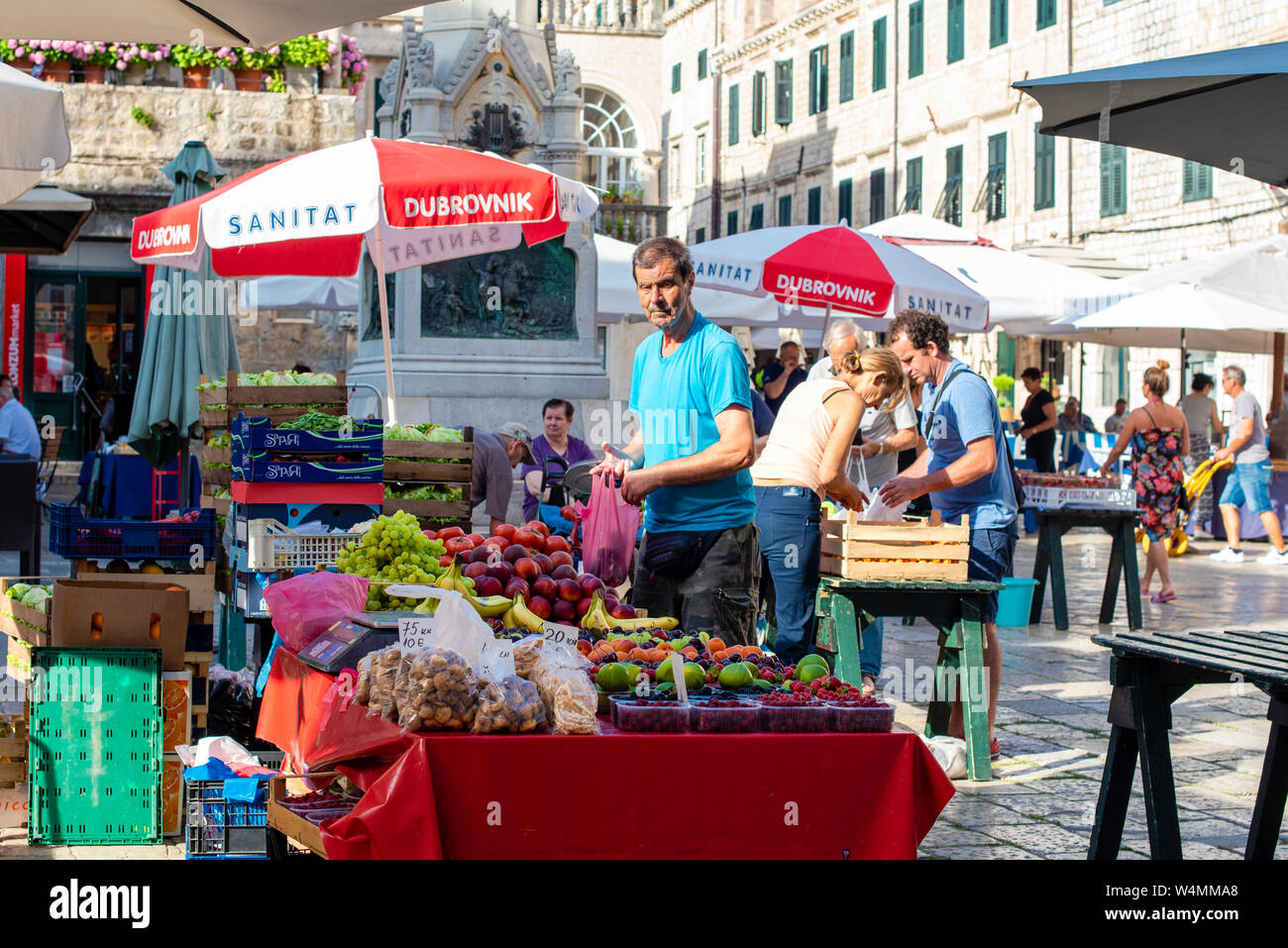 Fresh fruit and vegetables for sale at the street market in the old town of Dubrovnik, Croatia Stock Photo