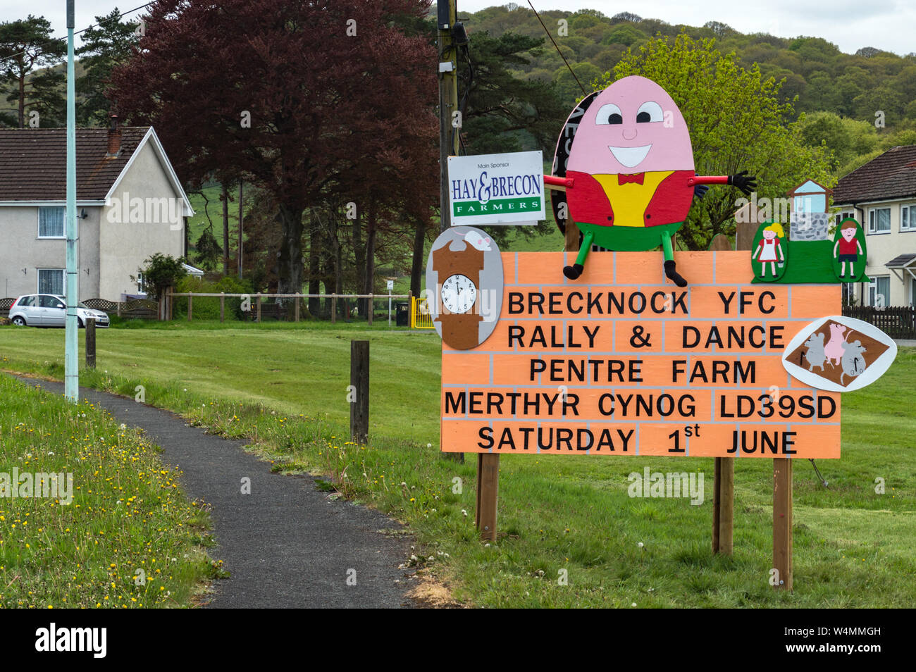 Young Farmer's Club Rally Sign at Beulah, Powys, Wales Stock Photo