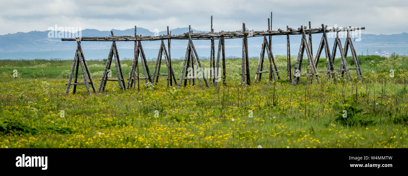 A old fish drying rack in Iceland Stock Photo - Alamy