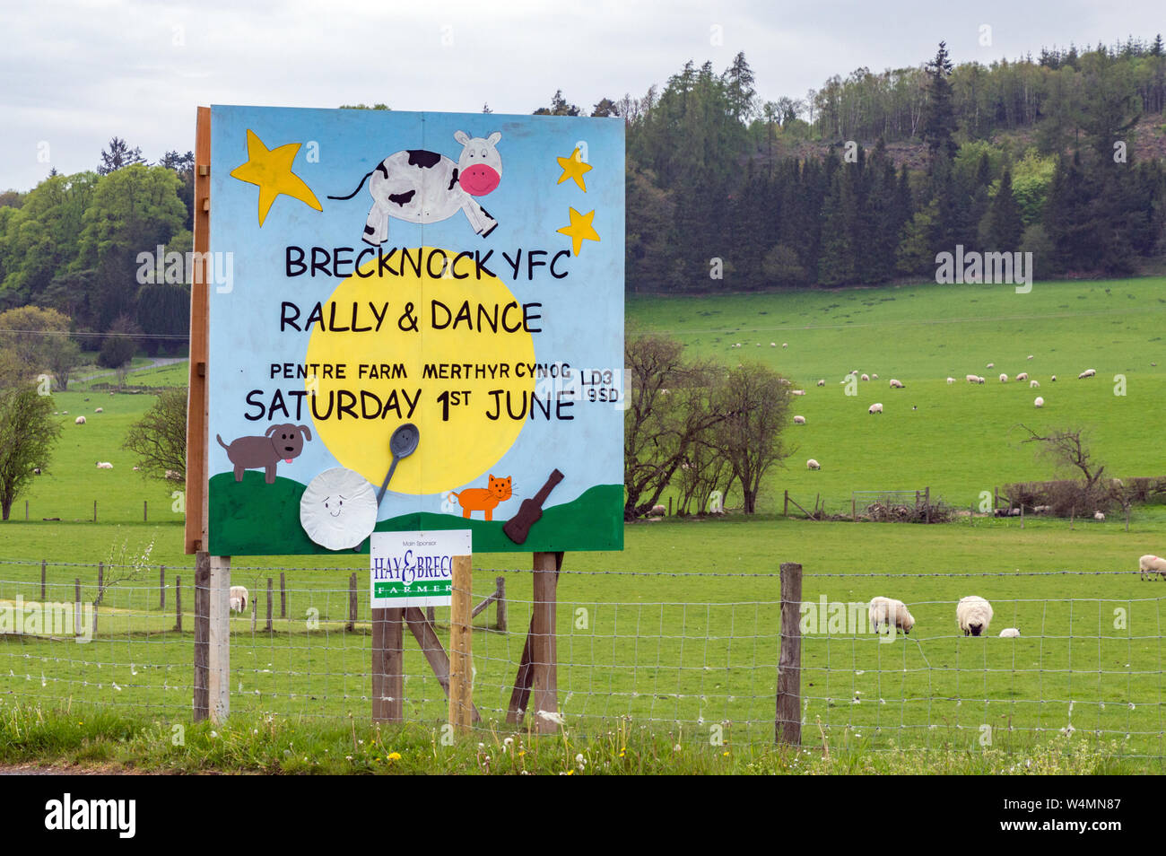 Young Farmer's Club Rally Sign in Garth, Powys, Wales Stock Photo