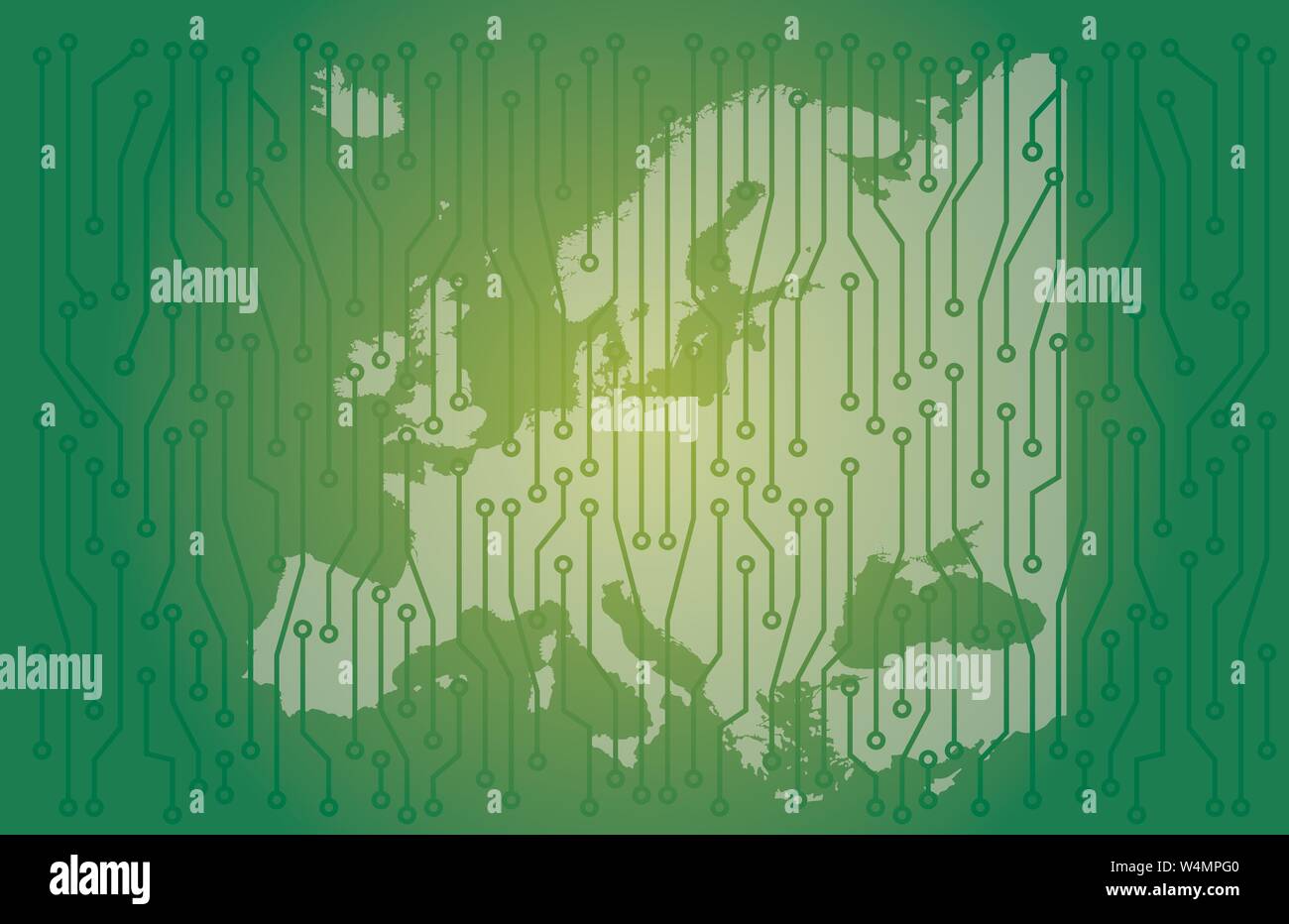 europe map circuit board concept background wallpaper. Stock Vector