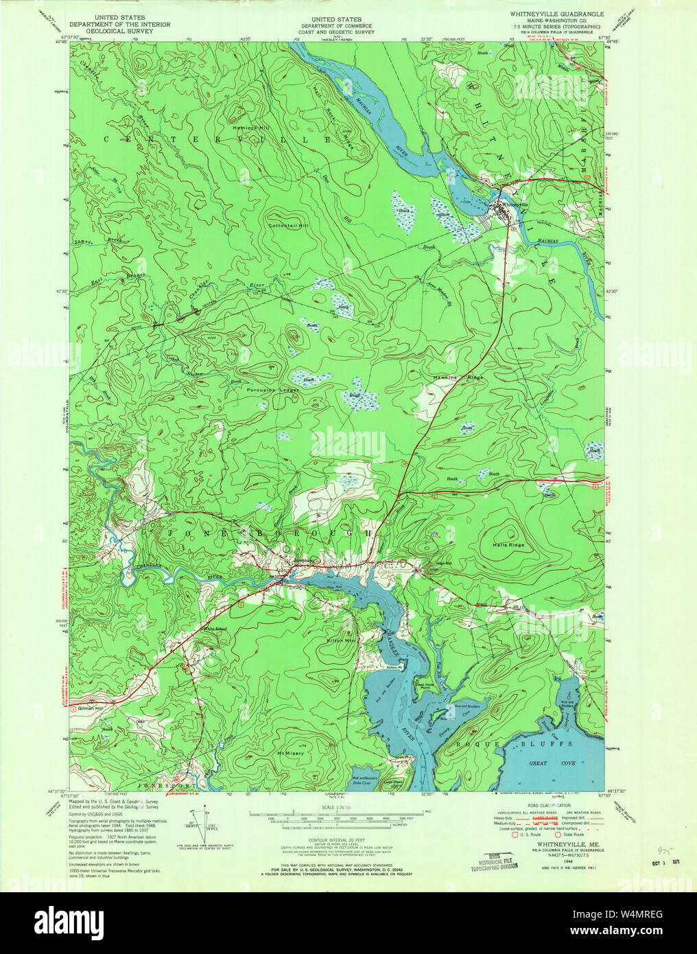 Maine USGS Historical Map Whitneyville 807309 1948 24000 Restoration