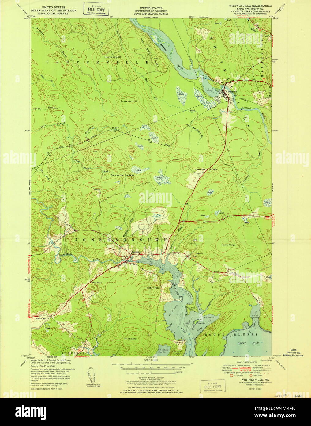 Maine USGS Historical Map Whitneyville 807310 1951 24000 Restoration