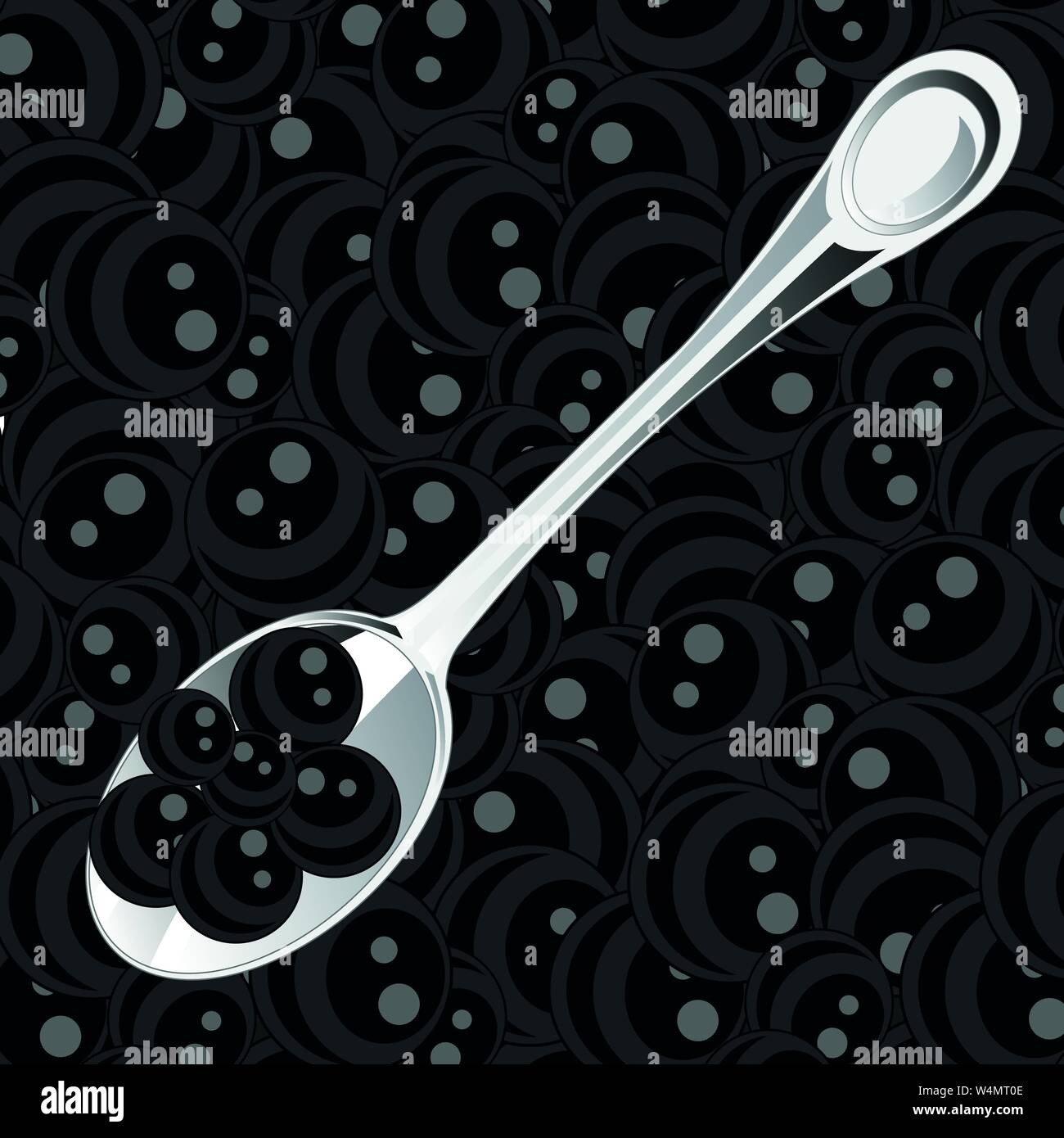 Background from black roe and tablewear spoon Stock Vector