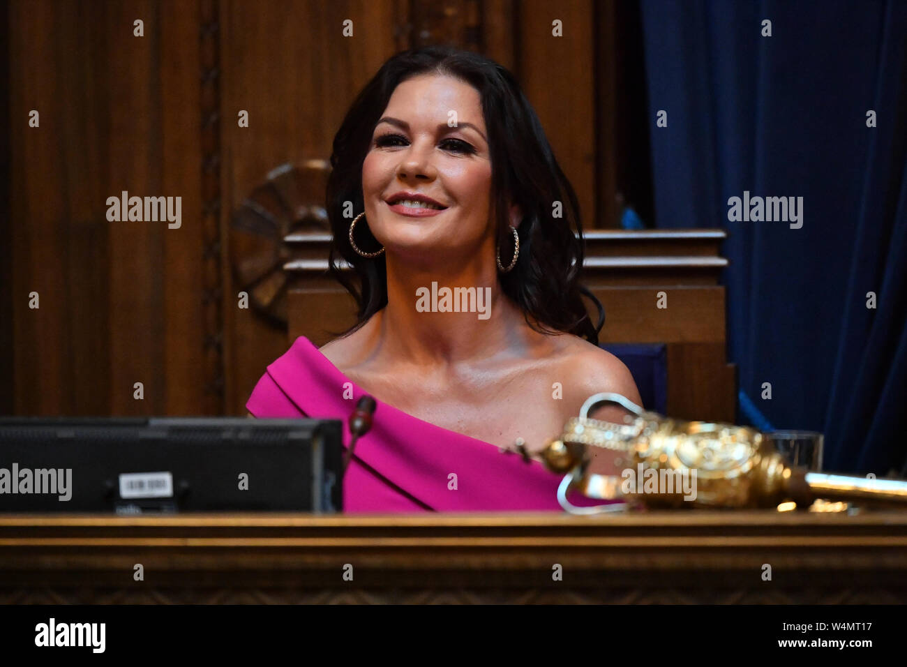 Catherine Zeta-Jones during a ceremony at the Guildhall, Swansea, where she is receiving the Honorary Freedom of the City and County of Swansea. Stock Photo