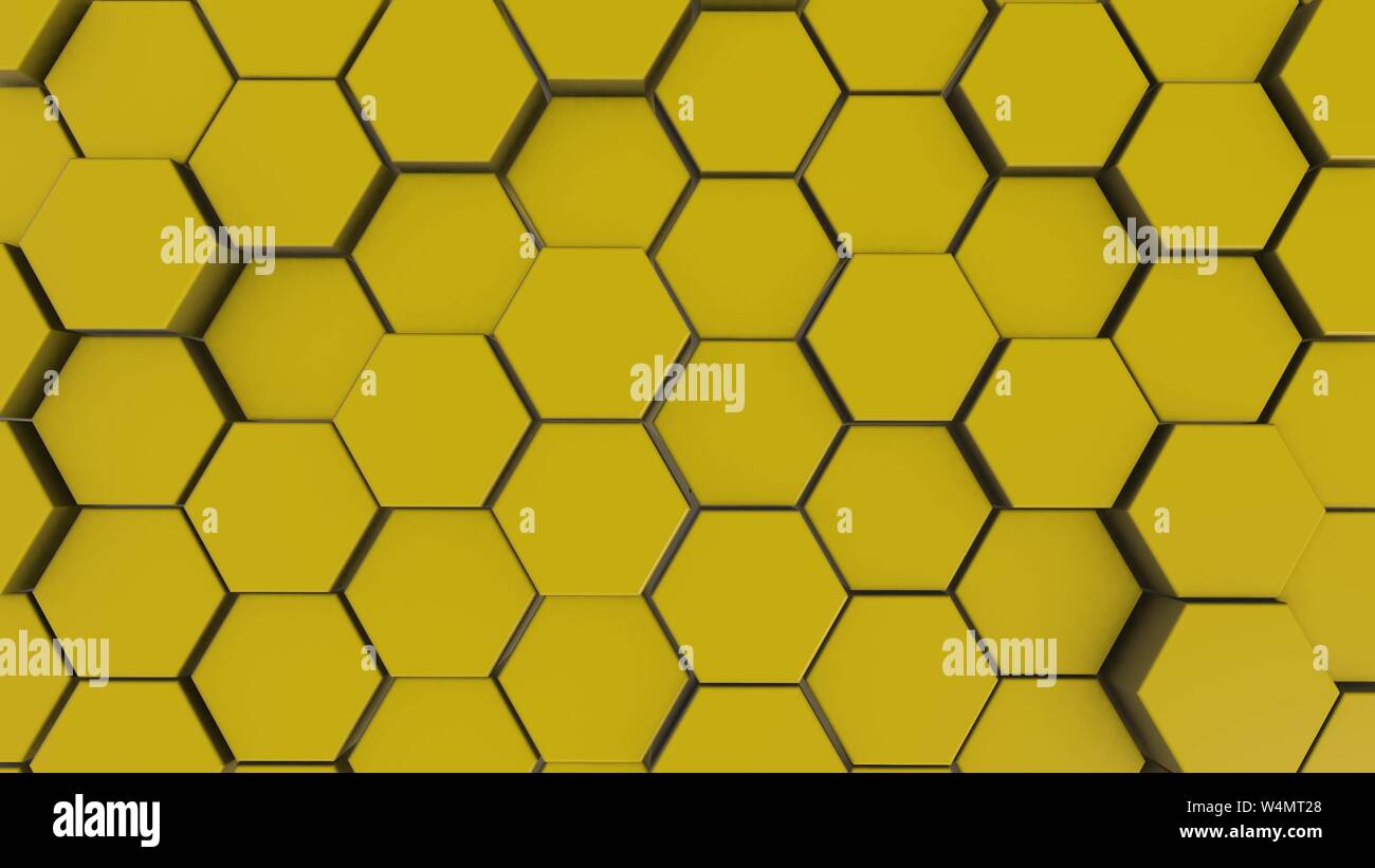 Yellow hexagon geometry background. 3d illustration of simple primitives  with six angles in front Stock Photo - Alamy