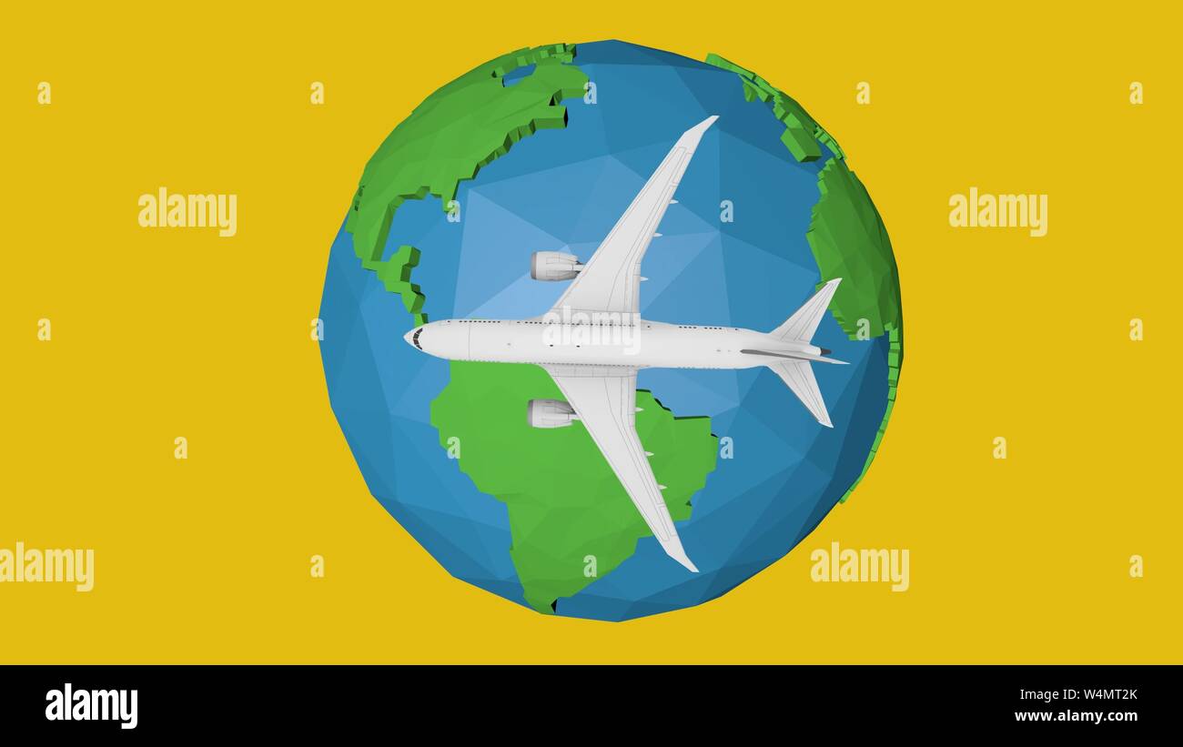 Blue planet earth concept travel by plane. 3d illustration Stock Photo ...