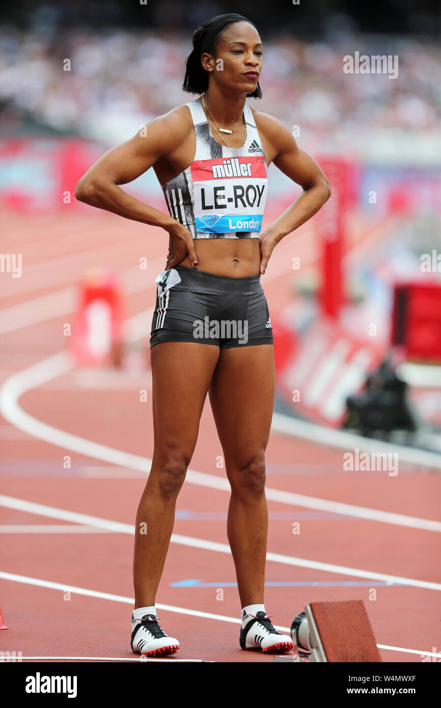 Anastasia LE-ROY (Jamaica) on the start line of the Women's 400m Final at the 2019, IAAF Diamond League, Anniversary Games, Queen Elizabeth Olympic Park, Stratford, London, UK. Stock Photo