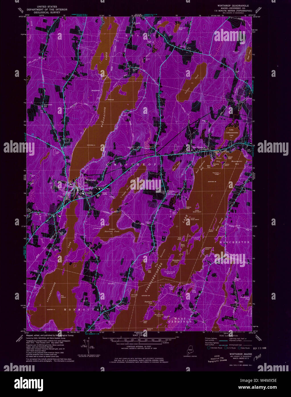 Maine USGS Historical Map Winthrop 807321 1980 24000 Inversion ...
