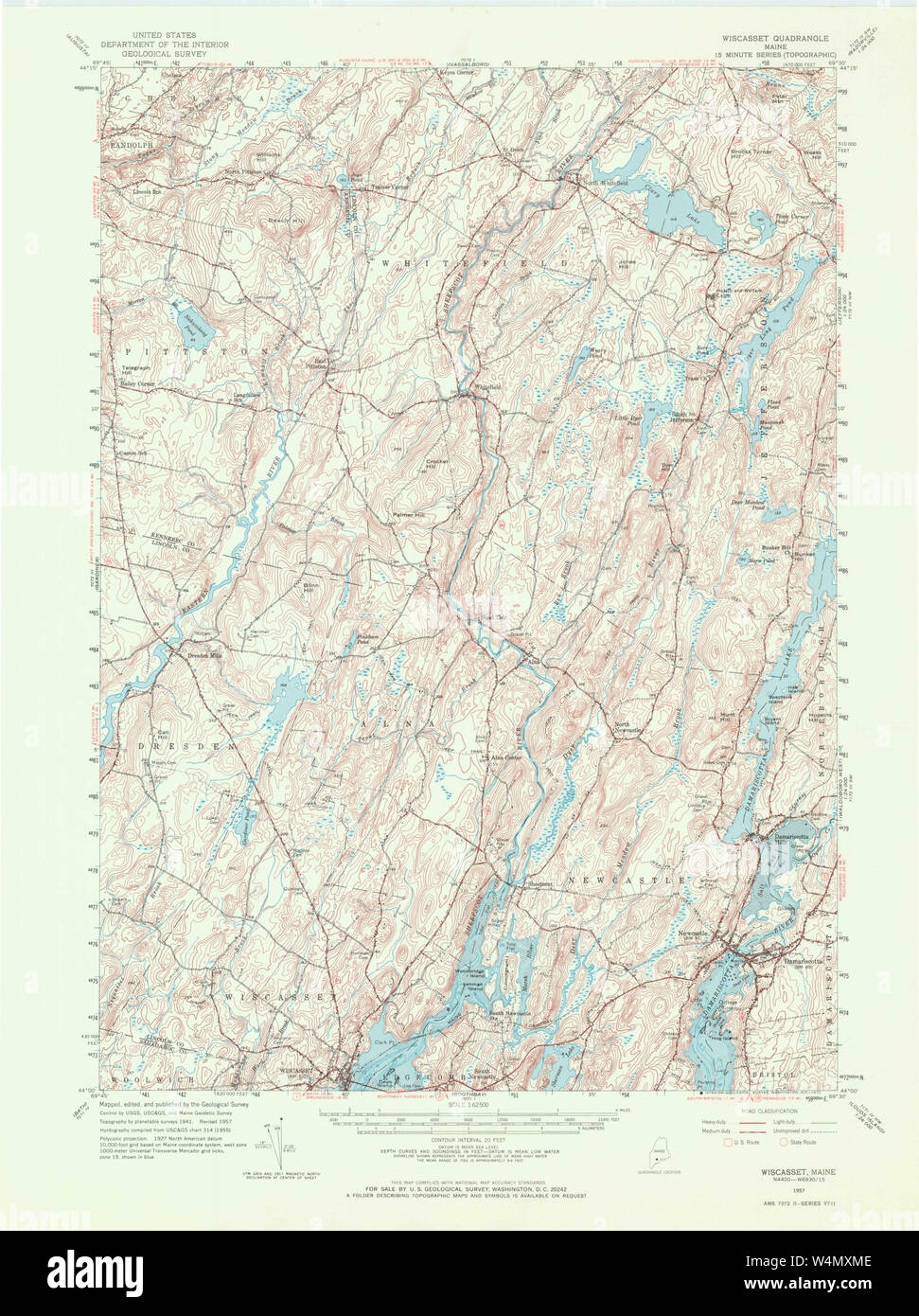 Maine USGS Historical Map Wiscasset 306855 1957 62500 Restoration Stock