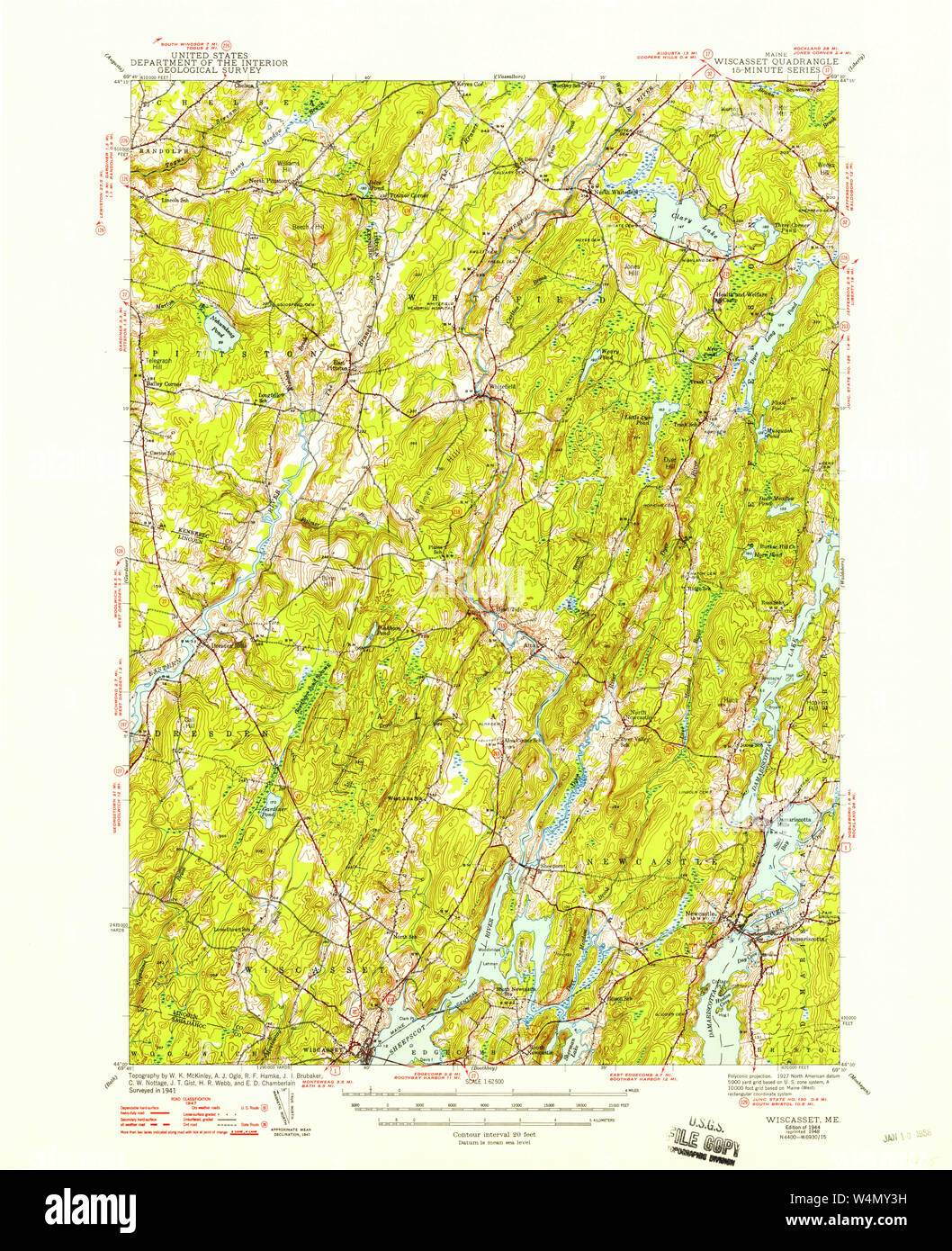 Maine USGS Historical Map Wiscasset 461036 1944 62500 Restoration Stock