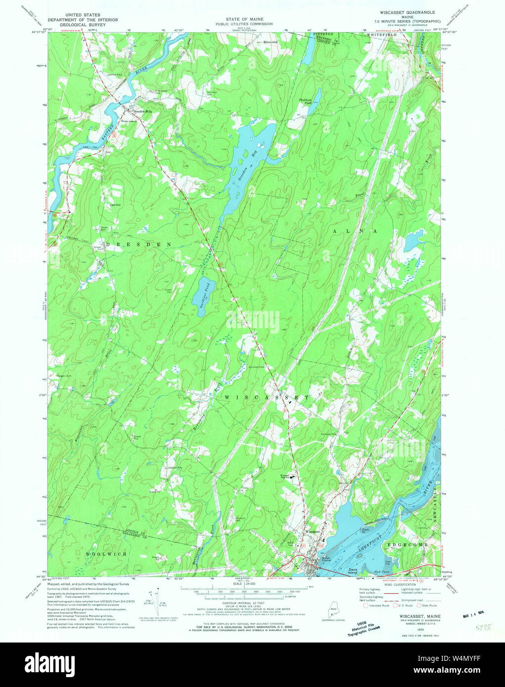 Maine USGS Historical Map Wiscasset 807323 1970 24000 Restoration Stock