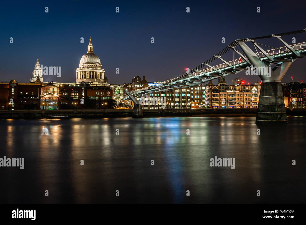 St Pauls Cathedral, the River Thames and the Millennium Bridge Stock Photo