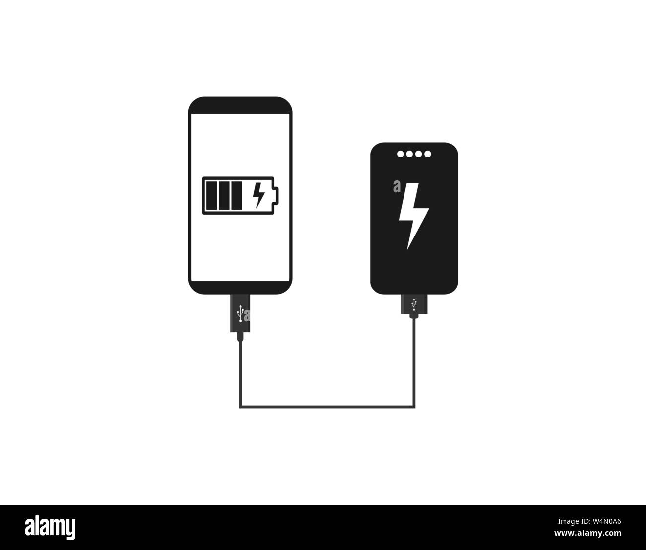 Vector illustration, flat design. Powerbank Charges Smartphone icon Stock Vector