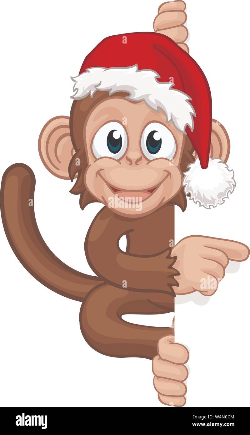 Christmas Monkey Cartoon Character in Santa Hat Stock Vector Image