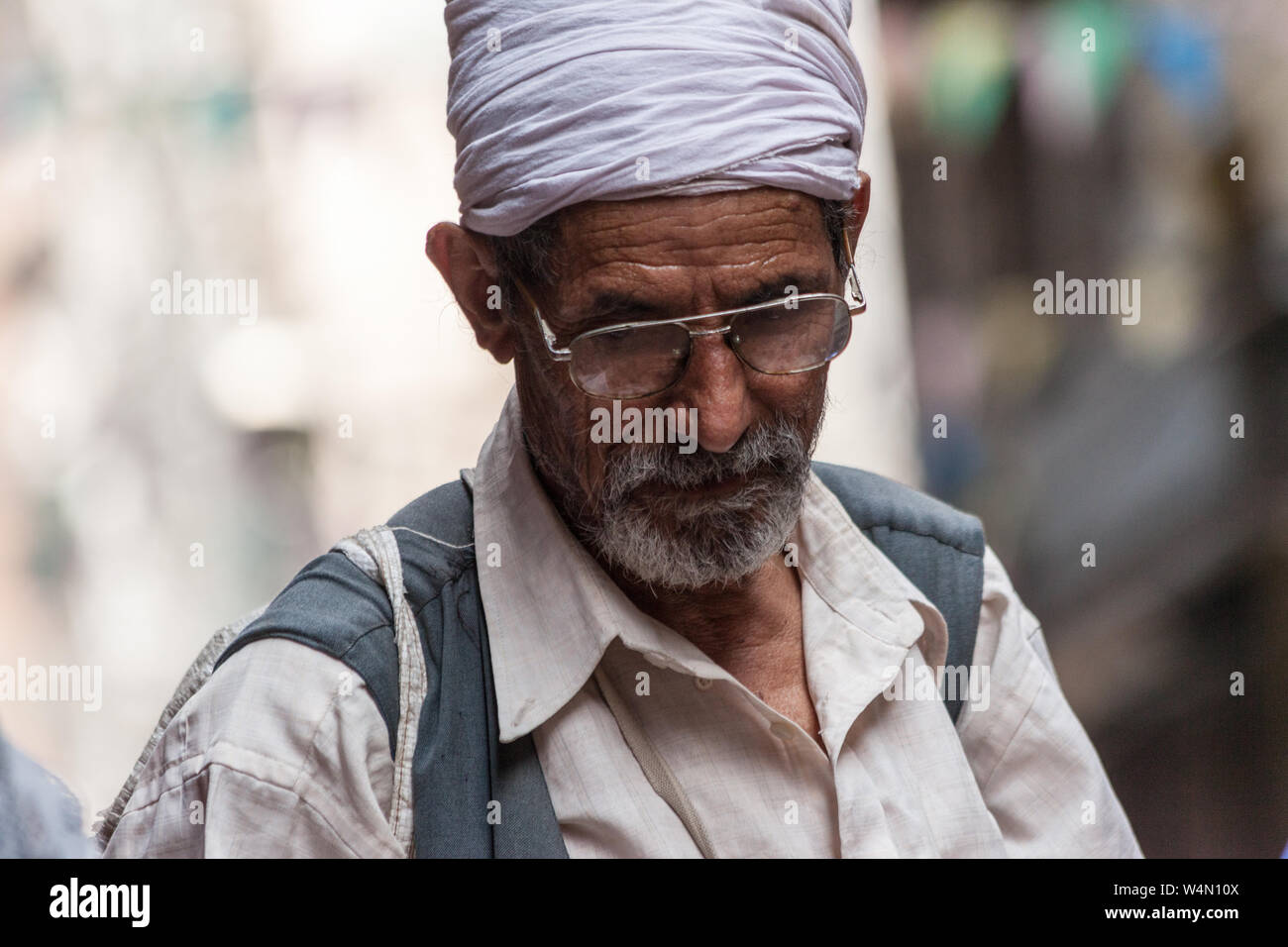 Portrait of an elderly Indian man in Kathmandu Stock Photo