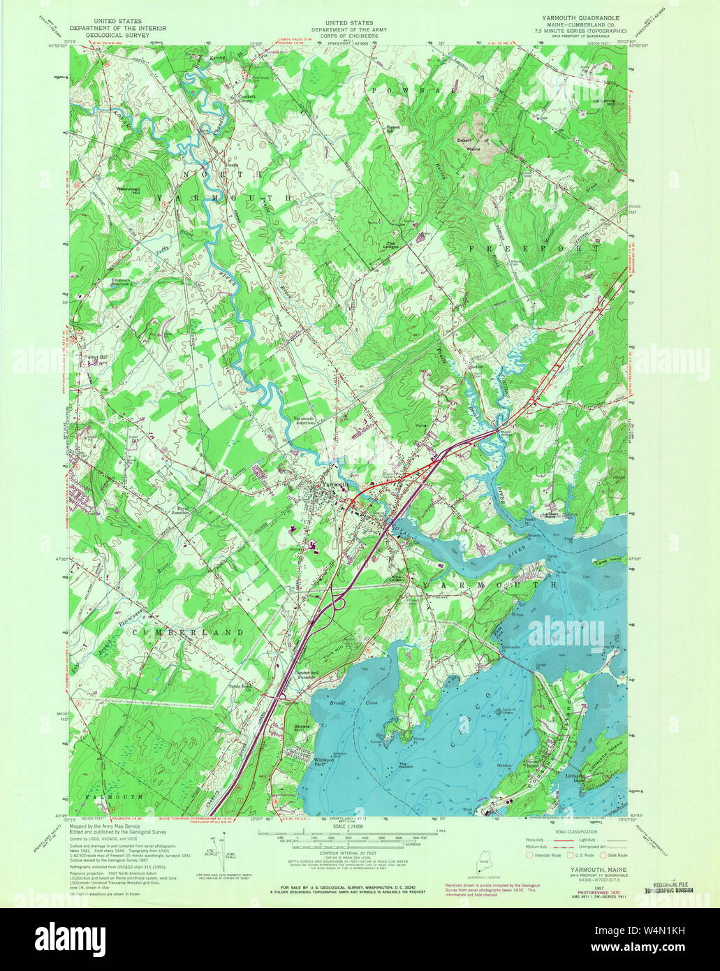 Maine USGS Historical Map Yarmouth 807333 1957 24000 Restoration Stock