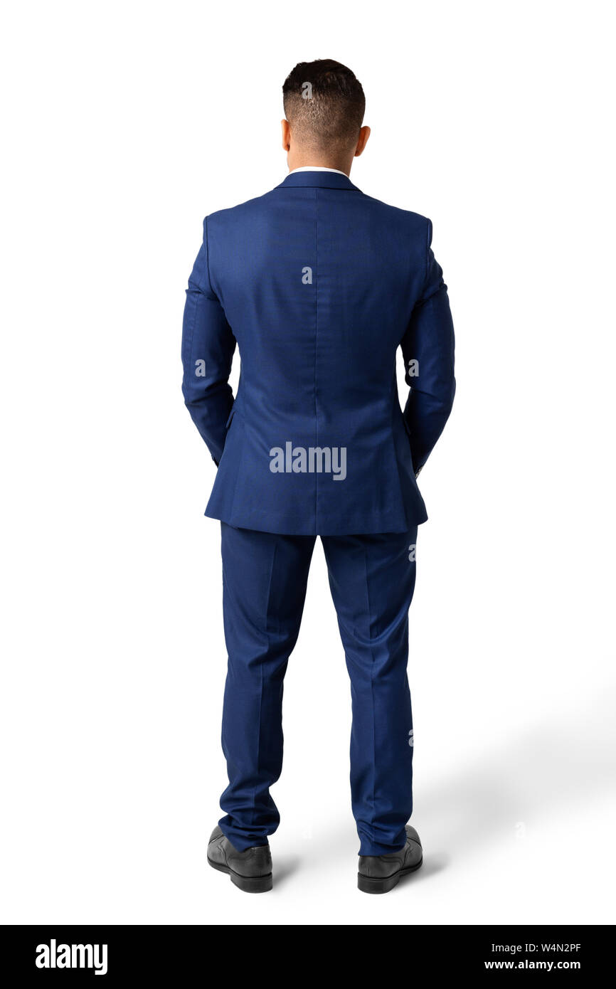 Back View Of Young Businessman Over White Studio Background Stock Photo