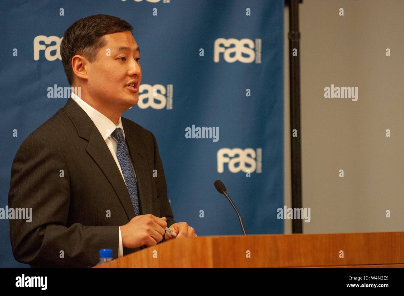 Politician John Yoo speaks during a Foreign Affairs Symposium at the Johns Hopkins University in Baltimore, Maryland, February 17, 2010. From the Homewood Photography collection. () Stock Photo