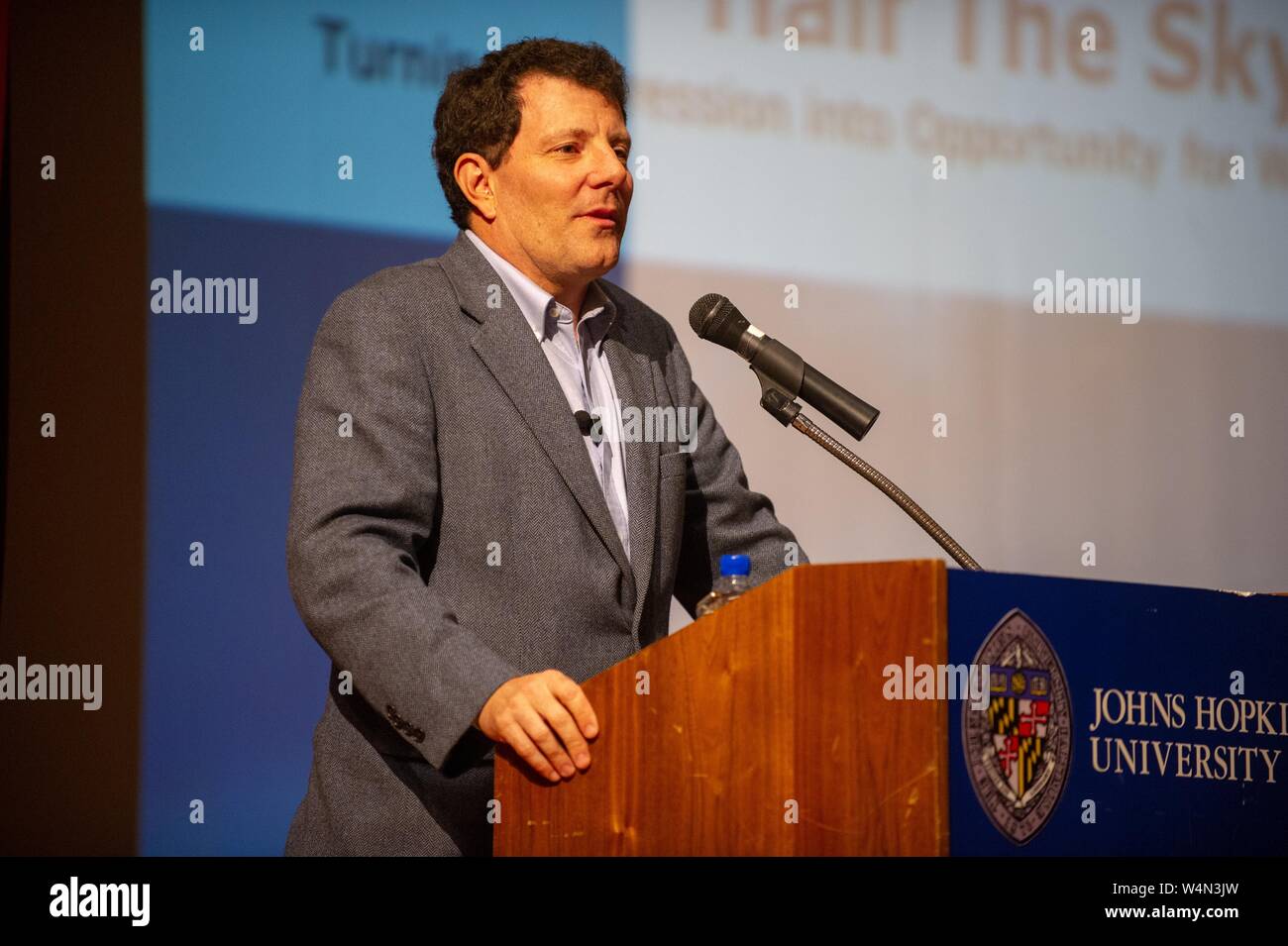 Journalist Nicholas Kristof speaks during a Foreign Affairs symposium at the Johns Hopkins University in Baltimore, Maryland, February 2, 2010. From the Homewood Photography collection. () Stock Photo