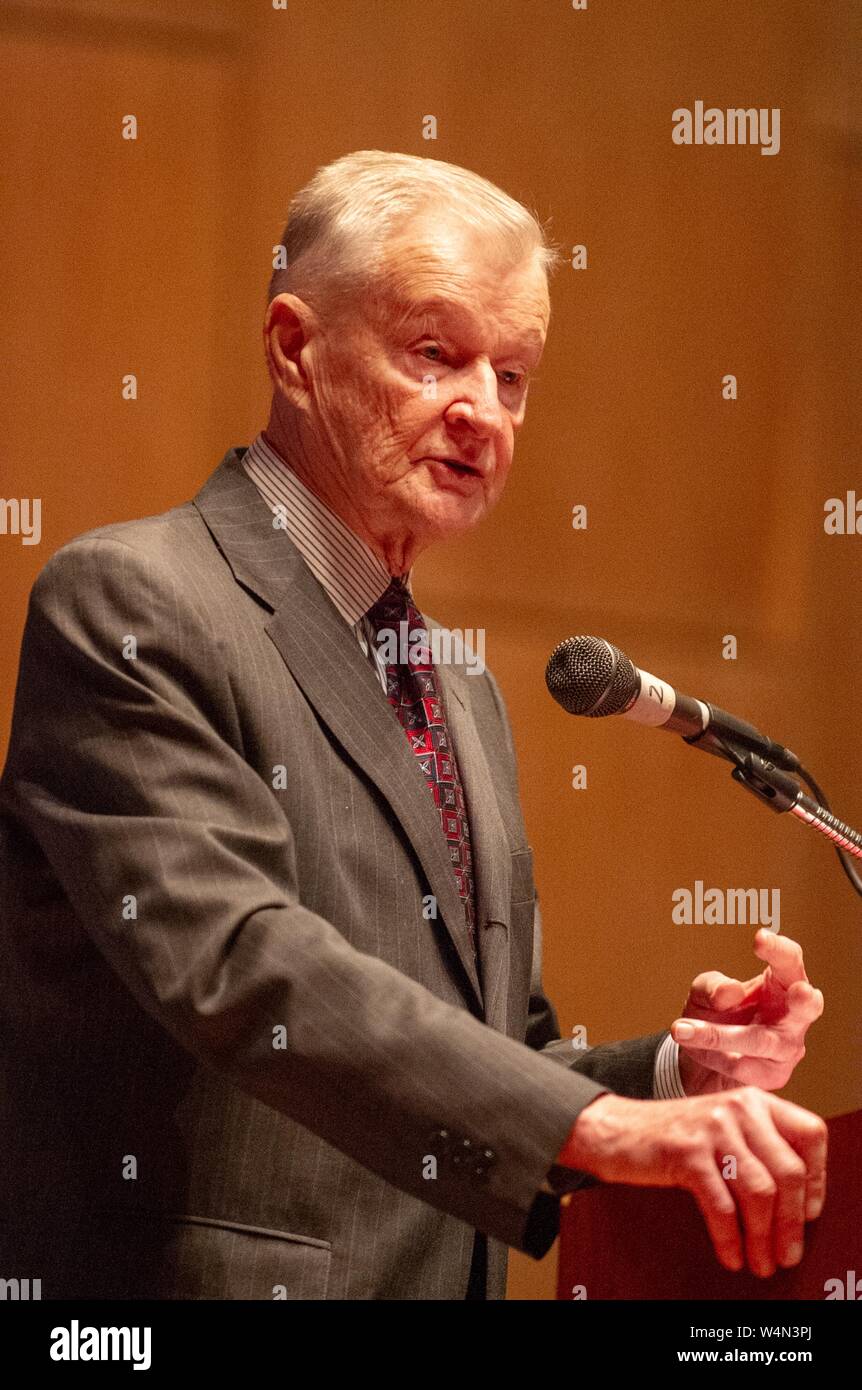 Political scientist Zbigniew Brzezinski (1928 - 2017) speaks during a Foreign Affairs Symposium at the Johns Hopkins University in Baltimore, Maryland, February 23, 2010. From the Homewood Photography collection. () Stock Photo