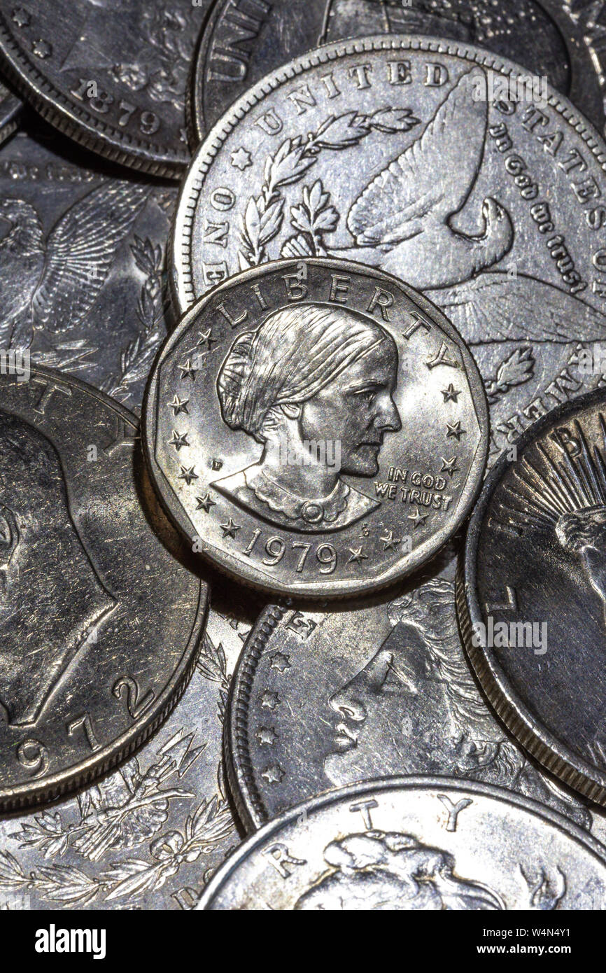 United States historical silver dollars still life Stock Photo