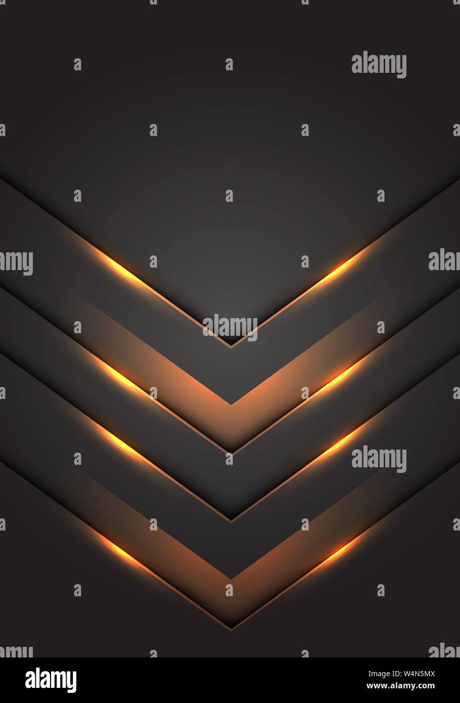 Abstract yellow light 3D arrow direction on dark grey blank space ...