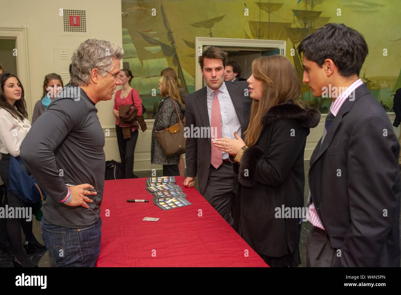 Profile view of Donny Deutsch, marketing professional and television personality, speaking with attendees at a Milton S Eisenhower Symposium at the Johns Hopkins University, Baltimore, Maryland, November 9, 2010. From the Homewood Photography Collection. () Stock Photo