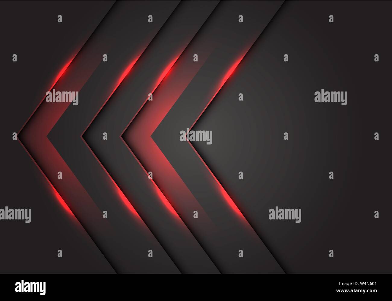 Abstract red light 3D arrow direction on dark grey blank space design ...