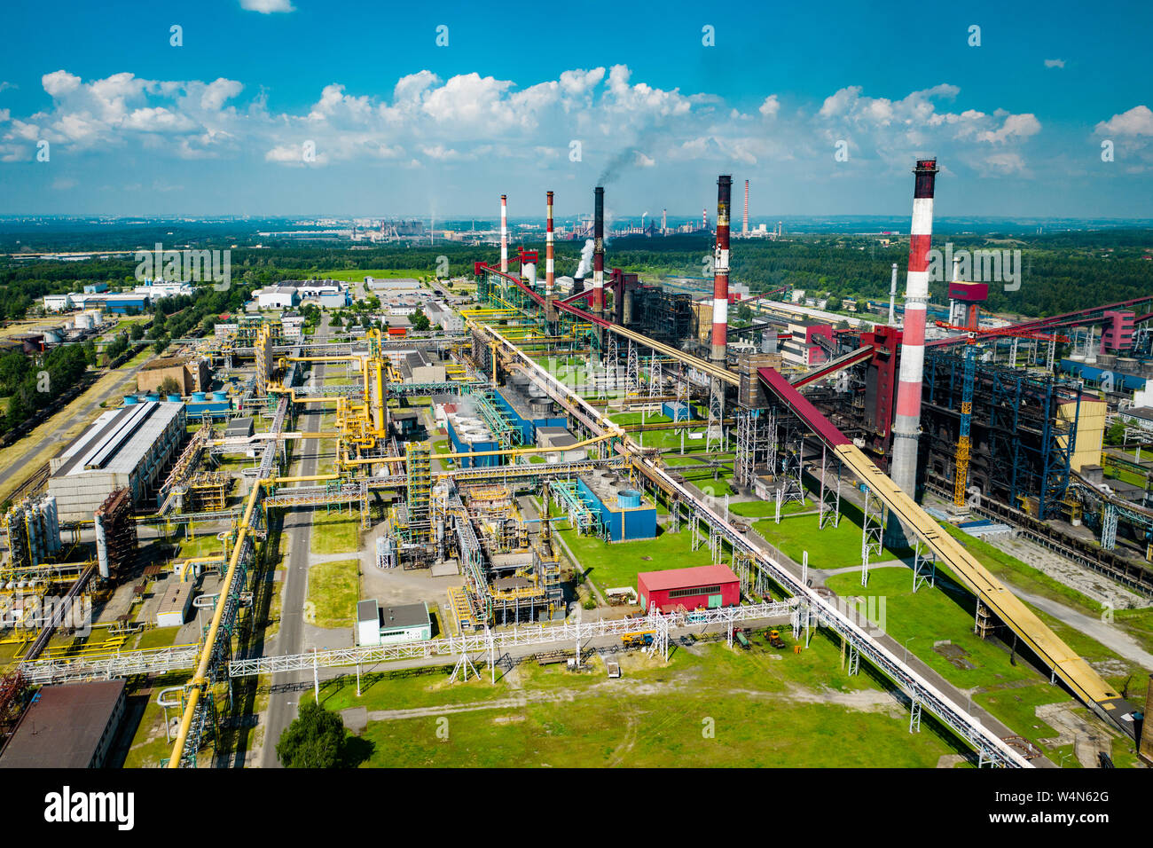 Industrial landscape with heavy pollution produced by a large factory Stock Photo
